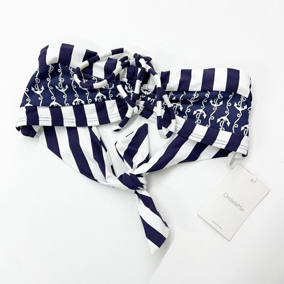 NEW OndadeMar Bandeau Bikini Top Women’s Size Small Blue White Anchor Nautical - Picture 2 of 8